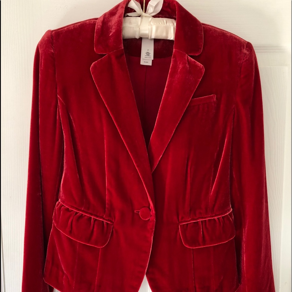 Red Velvet One Button Lined Jacket Blazer